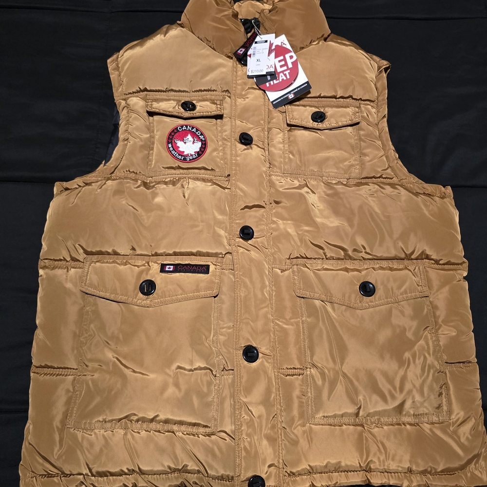 Canada Weather Gear Men's 4 Pocket Puffer Vest Tan Brown NWT Size XL‎